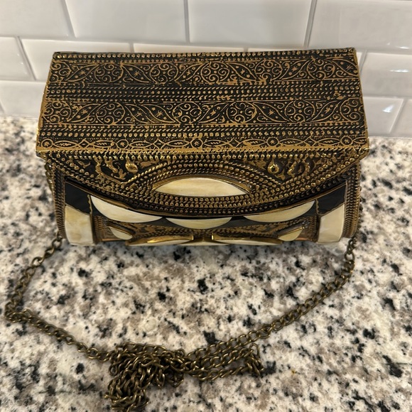 Moroccan Hammered Brass and Bone Purse - Picture 3 of 8